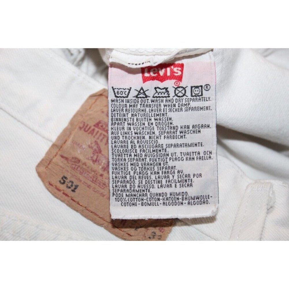 Vintage 90s Levis 501 USA Jeans 80s White Bleach Wash Worn Fray Raw Hem 32 x 27 - Picture 8 of 9